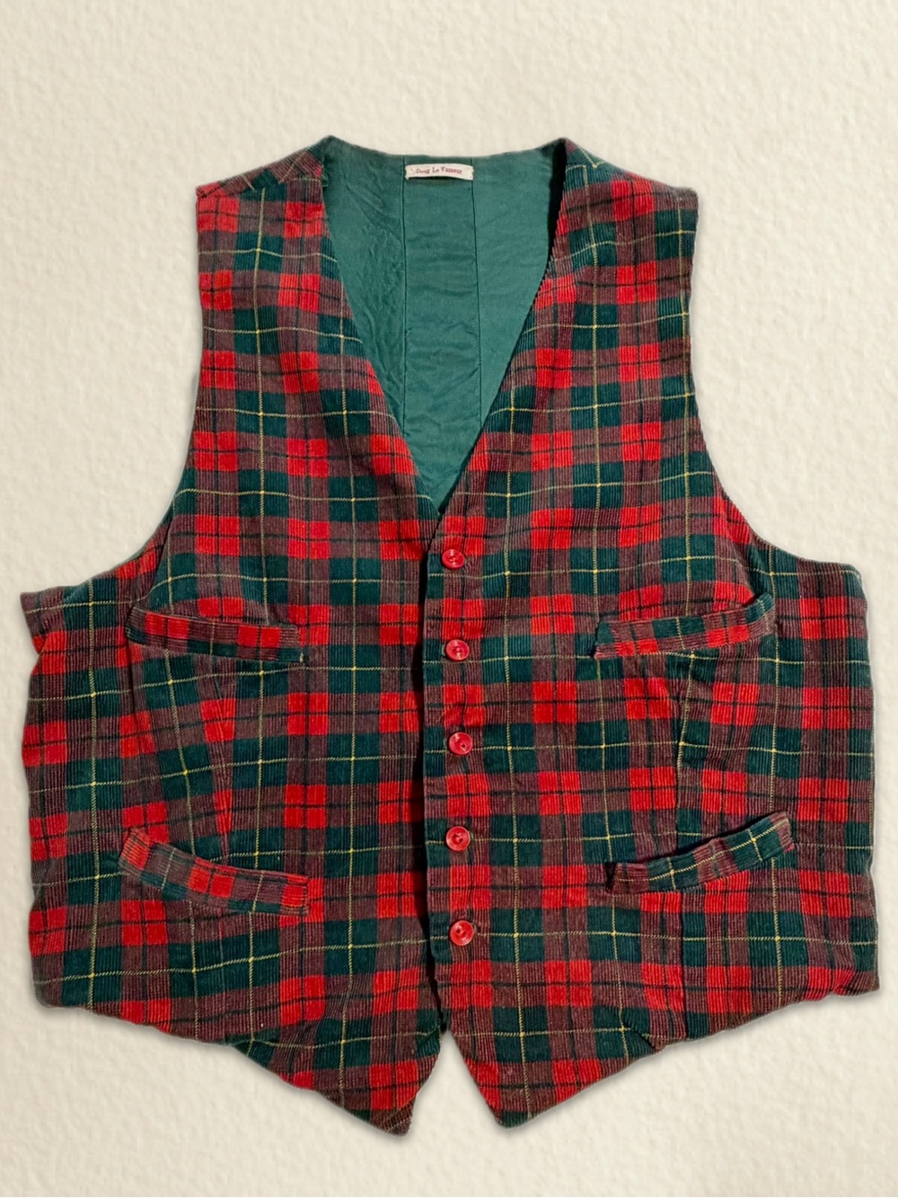 VINTAGE tartan plaid fine wale corduroy vest button front